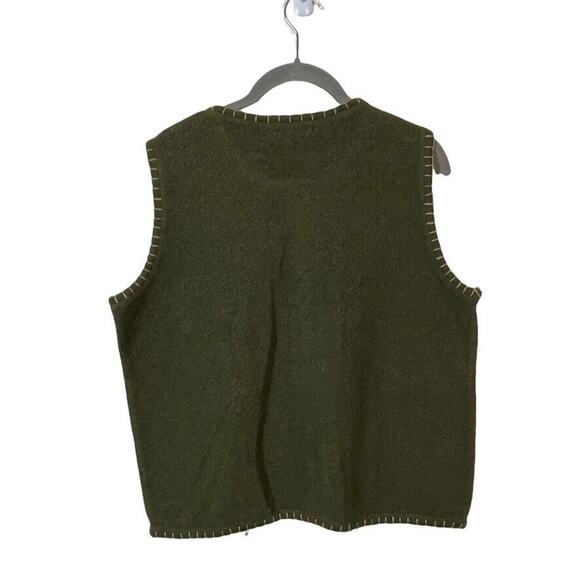 Wool Sweater Vest Fall Leaves Women Vintage Size Medium Has Hole Green Autumn - Picture 3 of 16